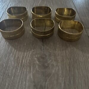 Vintage Gold Tone Napkin Rings Lot of 6 Brass? Modern‎ Decor Made In Hong Kong